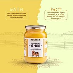 a jar of ghee next to a yellow background