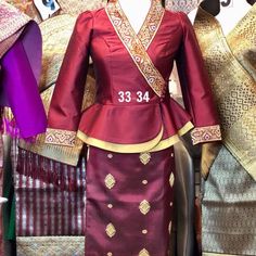 Dress Included Blouse Sinh And Ban Wedding Colors Red, Dress Set, Laos, Silk Dress, Red Gold, Lady In Red, Set Dress, Wedding Colors, Red Color