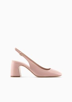 Shop EMPORIO ARMANI Patent leather slingback court shoes for Woman at the official store and browse the Heels collection. Emporio Armani Women, Spool Heel, Mens Designer Shoes, Neutral Colours, Comfortable Heels, Pink Heels, Simple Shapes, Court Shoes