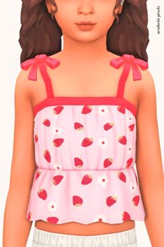 a girl in a pink top with strawberries on it