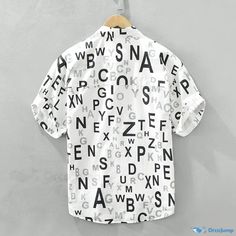 OrcaJump - Stylish Loose-fit Casual Short-sleeve Shirt with Alphabet Print and Classic Collar Design Trendy Coat, Men Beach, Cardigan Outfits, Beach Shirt, Alphabet Print, Fall Aesthetic, Collar Designs, Blouse Shirt, Beach Shirts