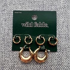 Brand New, Gold, Wild Fable Earrings. Set Of 3. Nickel Free. Wild Fable, Jewelry Earrings, Women Jewelry, Brand New, Gold, Women Shopping, Quick Saves, Color