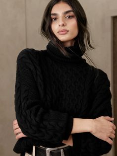 Devon Merino Turtleneck Sweater | Banana Republic Heather Brown, Cable Sweater, Winter Wonder, Black Turtleneck, Winter 2022, Fall Shopping, Girls Sweaters, Dolman Sleeve, Chunky Knit