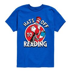 He'll love showing off his personal style in this Dr. Seuss Hats Off To Reading Graphic Tee. FEATURES Crewneck Short sleevesFABRIC & CARE Solid colors: cotton; Heather colors: cotton, polyester Machine wash Imported Size: Large. Color: Med Blue. Gender: male. Age Group: kids. Material: Polyester|Cotton. Hats Off To Reading, Dr Seuss Hats, Dr Seuss Hat, The Cat In The Hat, Cat In The Hat, How To Show Love, Dr Seuss, Kelly Green, Fabric Care