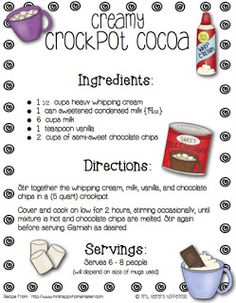 a recipe for creamy crockpot cocoa with instructions on how to make it in the microwave