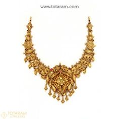 22K Gold Temple Jewellery Necklaces -Indian Gold Jewelry -Buy Online Necklaces Indian, 22 Carat Gold Jewellery, Indian Gold Jewelry, Temple Jewelry Necklace, Gold Temple Jewellery, 22k Gold Jewelry, Jewellery Necklaces, South Indian Jewelry, Womens Chokers