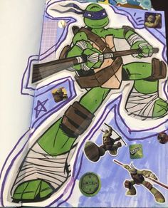 a drawing of a teenage mutant holding a baseball bat and wearing a tmnt costume