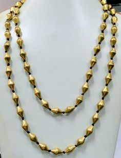 "vintage tribal 22 k gold tubular beads necklace from Madurai south India. As worn by all Chettiar(caste) people, Highly sort after piece for any serious collectors will look fabulous with a modern crisp white shirt. Total length-112 cm(44\")we can adjust length, size of each bead- 16/8 mm, total weight-37 grams, , Material -22 carat gold (beads may have little wax inside for strength)." Ball Chain Necklace Gold, Large Bead Necklace, Real Gold Necklace, Bead Ball, Chain Necklace Gold, Ball Chain Necklace, Gold Bead Necklace, Gold Bead Bracelets, Long Chain Necklace