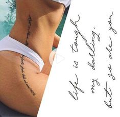 the back of a woman's lower body with handwriting on her left side and right side