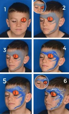 7 Quick & Easy Dinosaur Face Paint Design & Video Tutorials - Facepaint.com Halloween Face Paint For Kids Boys, Video Game Face Paint, T Rex Face Paint, Dino Face Paint, Dinosaur Face Paint