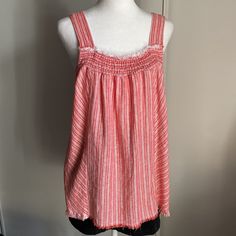 New With Tags Vince Camuto Sleeveless Modern Stripe Blouse. Style Yourself For Summery Breezes In A Linen-Blend Top Finished With Fringe And Cut In A Shoulder-Showing Silhouette. - Square Neck - Wide Straps - Machine Wash, Tumble Dry - Imported - Point Of View Fiber Content: 55% Linen, 45% Viscose Comments Indicate Items Runs Large And Ordering One Size Down. Pair With The Cute Vince Camuto Kettle Hat In Back Or Natural, Available In Separate Listing. Bundle Likes For Greater Discounts. Happy To Red Cami Tank Top For Summer, Red Summer Camisole For The Beach, Summer Beach Camisole In Red, Red Summer Camisole For Beach, Red Camisole Tank Top For Summer, Red Camisole Top For Vacation, Red Spaghetti Strap Beach Top, Red Sleeveless Tank Top For Summer, Red Sleeveless Tank Top For Beach