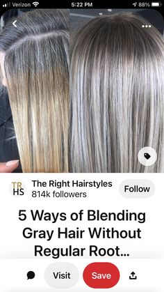 Hair With Grey Highlights, Blonde Hair Over 50, Blonde Hair With Grey Highlights, Fixing Short Hair, Hair With Brown Highlights, Blonde Hair With Brown, Roots Blonde Hair, Gray Blending, Grey Blending