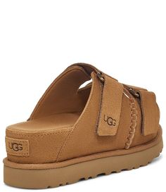 UGG Goldenstar Hi Slide Suede Sandals | Dillard's Casual Leather Sandals With Logo Strap, Ugg Sandals, Suede Sandals, Dillard's, Shoes Shoes, Clothing Accessories, Ootd, Sandals, Cars