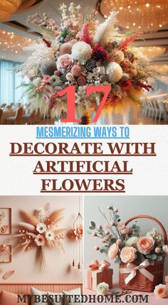 Bring lasting beauty to your home! Explore 17 mesmerizing ways to use artificial flowers for stunning, low-maintenance décor. Discover creative ideas for every room, from vibrant centerpieces to elegant wall arrangements. Find inspiration to transform your space with everlasting blooms! #artificialflowersdecor #fauxflowerarrangements #silkflowersdecoration #fakeflowershomedecor #maintenancefreeflowers #artificialflowerideas Diy Wall Floral Arrangements, Decorating With Artificial Flowers, Home Floral Decor, Artificial Flowers Decoration Home Decor, Vibrant Centerpieces, Flower Arrangements Diy Artificial, Wall Arrangements, Artificial Flowers Decor, Floral Runner