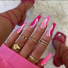 Stylish Press On Nails 24 Ct Pink Abstract Swirl, New Abstract Swirl Abstract Nails Press On Nails Fake Nails Nagel Tips, Manicure Tips, Stick On Nails, Girls Nails, Dope Nails, Nail Arts, Manicure E Pedicure, Artificial Nails, Gold Nails