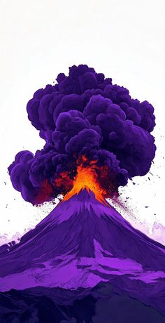 an illustration of a volcano with lava pouring out of it's top into the air