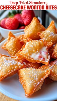 some food is on a white plate with strawberries