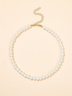 Color: White Gender: Women Material: Glass Quantity: 1 piece Style: Glamorous Details: Pearls Type: Chokers IN Length 17.7 This data was obtained from manually measuring the product, it may be off by 1-2 CM. Jewelry Shein, Accesories Jewelry, Jhumki Earrings, Choker Necklace Set, Beaded Choker Necklace, Faux Pearl Necklace, Pearl Types, Pearl Color, Beaded Choker