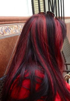 Red Hair With Highlights, Black Red Hair, Elegant Hairstyle