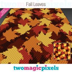 the cover of two magic pixels fall leaves quilt pattern is shown in red, yellow and orange