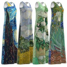 "Van Gogh The Starry Night Wheat Field Cypresses Irises Still Life Vase Pink Roses Painting Art Sleeveless Long Maxi Dress Look pretty and modest in this beautiful long maxi dress featuring all-over colorful printed design that you can wear in style for any occasion. + Can't find what you are looking for? + Need this product in other design, pattern, or color? + Want to add name or some text on this product? >> Contact me and I'll do my best to help you. == ABOUT THIS ITEM == + Round neckline. + Pink Roses Painting, Still Life Vase, Vase Roses, Van Gogh The Starry Night, Gogh The Starry Night, Roses Painting, The Starry Night, Wheat Field, Wheat Fields