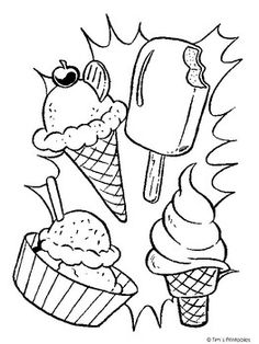 an ice cream sundae and cupcake coloring page