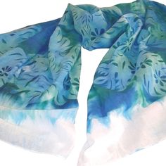 Beach Coverup Hand Painted Sarong 68x43 Hawaiiwrap 100% Authentic Cotton Island 100% Hand Painted From Hawaiian By A Local Hawaiian Artist Was Hand Painted In Hawaii. Can Be Used As Clothing Or As Wall Art. Gorgeous Sarong Hand Painted By An Artisan Who Had The Material Stretched Out On A Frame Doing Meticulous Artisan Detail Painting. It's Been Wrapped And Stored In A Cool Dark Place For 20 Years. The Colors Are Beautiful True Aqua Blue You Can Use As Wall Art, Which Is Why I Originally Bought Blue Summer Scarves For Vacation, Casual Blue Sarong For Vacation, Casual Summer Beach Scarves, Blue Bohemian Scarves For Beach, Bohemian Blue Scarves For Beach, Bohemian Blue Scarves For The Beach, Green Summer Beach Scarves, Casual Blue Sarong, Casual White Beach Scarf