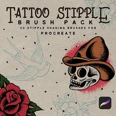 the tattoo style brush pack includes an image of a skull with a hat on it