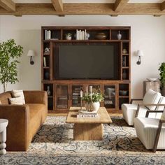 Waylon Rustic Brown Entertainment Center by Coleman Furniture Tv Area Living Room, Male Interior Design Living Room, Male Apartment Decor, Brown Entertainment Center, Living Room Decor Brown Couch, Brown Leather Couch, Wood Entertainment Center, Leather Living Room, Wood Tv Console