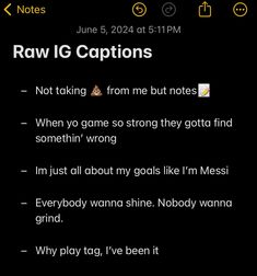 an iphone screen with the caption for raw ig captions, and another text