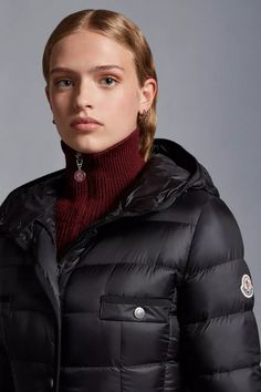 Black Hirma Long Down Jacket - Long Down Jackets for Women | Moncler US Luxury Long Sleeve Outdoor Outerwear, Luxury Outerwear With Detachable Hood And Long Sleeves, Luxury Long Sleeve Outerwear With Detachable Hood, Designer Hooded Outerwear For Cold Weather, Designer Outerwear With Detachable Hood And Long Sleeves, Luxury Long Sleeve Hooded Jacket With Padded Collar, Long Down Jacket, Blackest Night, Down Jackets