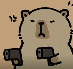 a drawing of a bear holding a cell phone