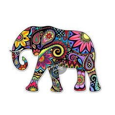 an elephant with colorful designs on it's body