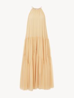 Chloé Long Gathered Sun Dress In Silk Georgette | Chloé US Boho Chique, Barbie Sewing, Leather Outerwear, Cape Dress, Sun Dress, Graveyard, Blouse Dress, Womens Fall, Ruffle Dress