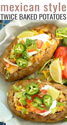 mexican style twice baked potatoes on a white plate