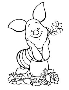 winnie the pooh with flowers in her hand coloring pages for kids to print and color