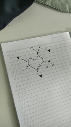 a notepad with an image of the structure of a substance on it and a tie