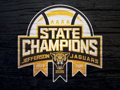 the state champs logo is shown on a wooden background with an orange and white tiger's head