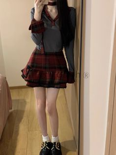 Autumn Preppy Style Slim 2 Piece Set Women Y2k Long Sleeve Tops + Plaid Short Skirt Suit Lace Korea Plaid Short Skirt, Y2k Long Sleeve, Women Y2k, Korea Fashion, Plaid Shorts, Set Women, Short Skirt, Skirt Suit, 2 Piece Set