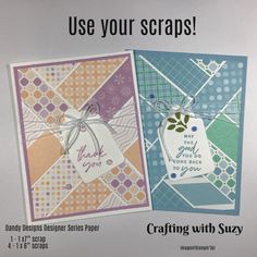 two handmade greeting cards with tags on them