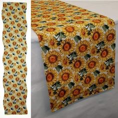 the table cloth has sunflowers on it and is next to an image of a tie