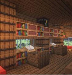 Minecraft Library Interior Design, Mc Library, Minecraft Library Build, Minecraft Bookshelf Ideas, Minecraft Bookshelf, Minecraft Library, Minecraft Build Hacks, Minecraft Steampunk