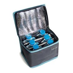 a blue and black case filled with lots of toothbrushes