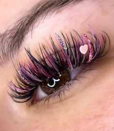 Pink And Red Eyelash Extensions, Colourful Eyelash Extensions, Lashes Color Eyelashes, Valentine Eyelash Extensions, Pink Glitter Lash Extensions, Color Lash Extensions Eyelashes, Fun Lash Extensions, Colour Eyelash Extensions, Pop Of Color Lash Extensions