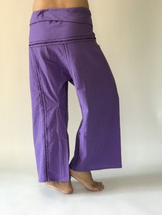 "Unisex Thai fisherman pants. One size fits all. You can wear in many occasions, casual wear, yoga wear, maternity wear, relax at home, travel etc. If you are looking for some pants that you can wear everywhere, comfortable, relax and Easy to wear. Thai fisherman pants is Answer!! Nice gift for yourself or your lover One pocket on the side for storing your items such as wallets, mobile phones, etc Approx. Measurements: One size can fits most and 1 Pockets Measurement Waist 27\" (69 cms) Length 4 Purple Baggy Straight Leg Pants, Loosely Fitted Cotton Harem Pants, Cotton Straight Leg Yoga Pants, High-waisted Cotton Harem Pants, Full Length Yoga Pants With Hip Pockets, Casual High-waisted Pants For Festival, Casual High-waisted Festival Pants, Purple Baggy Wide Leg Pants, Stretch Cotton High-waisted Harem Pants