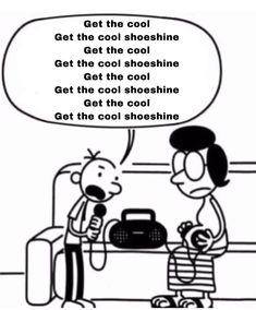 a cartoon with an image of a man talking to another person on the phone and saying get the cool shoe shine