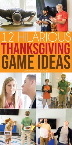 the cover of 12 hilarious thanksgiving game ideas