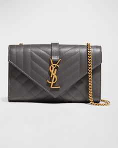 Get free shipping on Saint Laurent Small YSL Envelope Leather Crossbody Bag at Neiman Marcus. Shop the latest luxury fashions from top designers. Ysl Envelope Bag, Ysl Envelope, Ysl Shoulder Bag, Ysl Logo, Yves Saint Laurent Bags, Envelope Bag, Saint Laurent Bag, Wallet Chain, Small Crossbody Bag