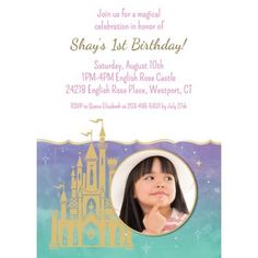 an image of a birthday card with a princess castle on the front and purple background