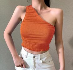 Lasaky - Sleek One-Shoulder Waist-Cinched Short Solid Color Slim Fit Tank Top Textured Knitting, Floral Lace Tank Top, Girl Punk, Backless Crop Top, Crop Top Tees, Brown Outfit, Neck Crop Top, Lace Tank Top, Workout Tank Tops